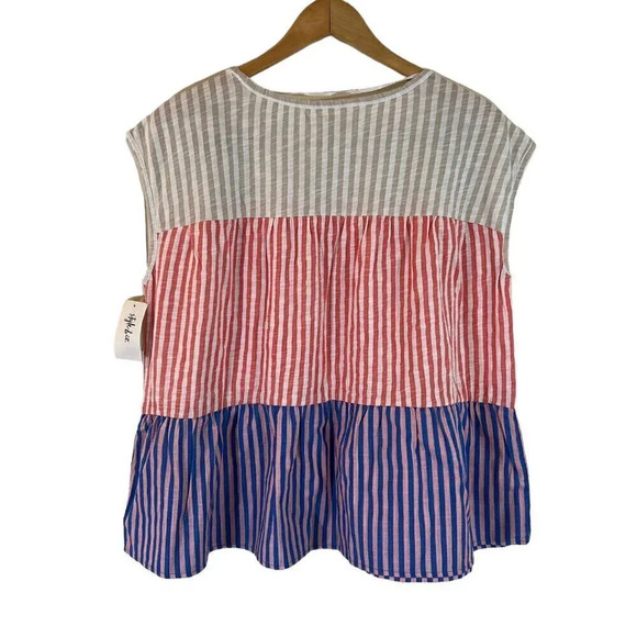 Style & Co. Blouse XL NWT $44.50 Multicolor Striped Pattern Babydoll Swing Fit - Picture 2 of 7